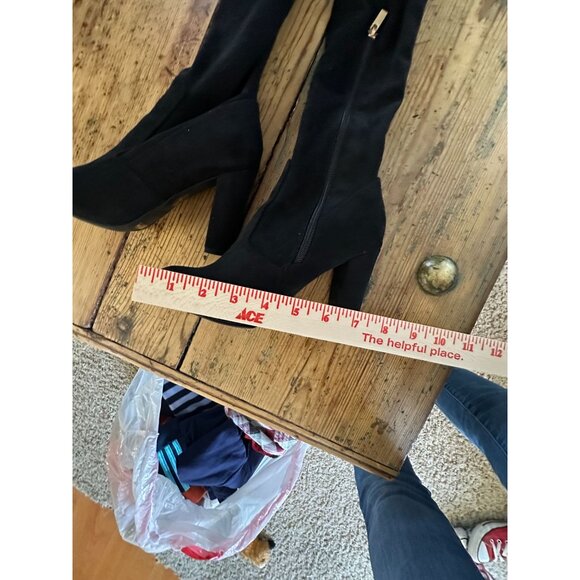 Bamboo Womens Black Above the Knee Boots 7 suede zipper lace closure high boots‎ - Picture 3 of 8